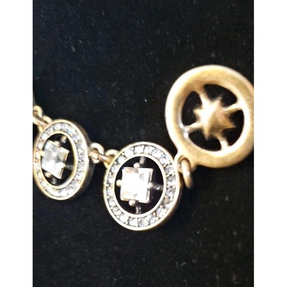 J Crew Antique Brass Tone Art Deco Clear Crystal Rhinestone Choker Necklace - Picture 2 of 4